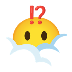 exclamation question mark and face in clouds