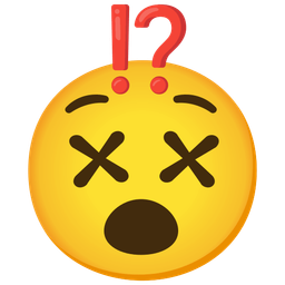 exclamation question mark and face with crossed-out eyes