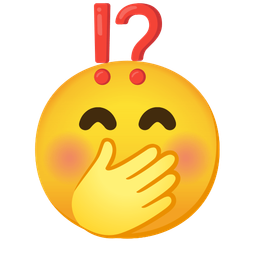 exclamation question mark and face with hand over mouth