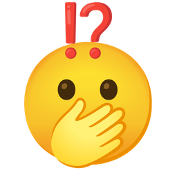 exclamation question mark and face with open eyes and hand over mouth