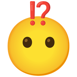 exclamation question mark and face without mouth