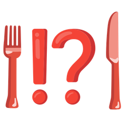exclamation question mark and fork and knife with plate