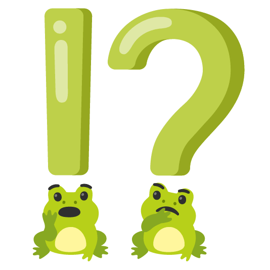 Exclamation question mark and Frog