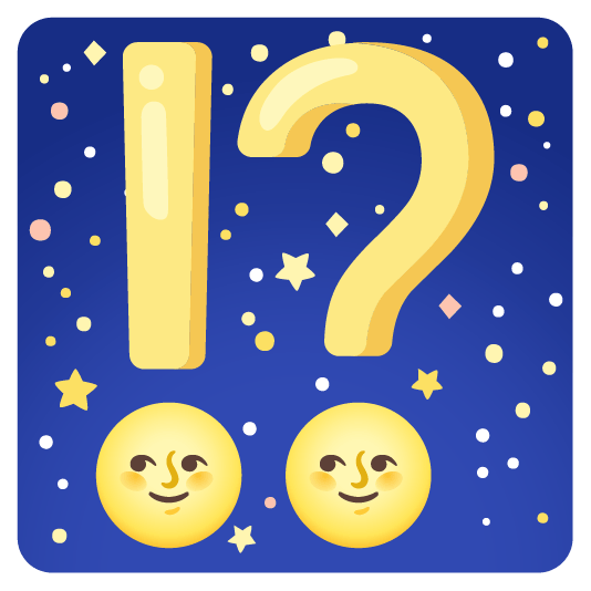 Exclamation question mark and Full moon face