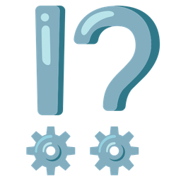 exclamation question mark and gear