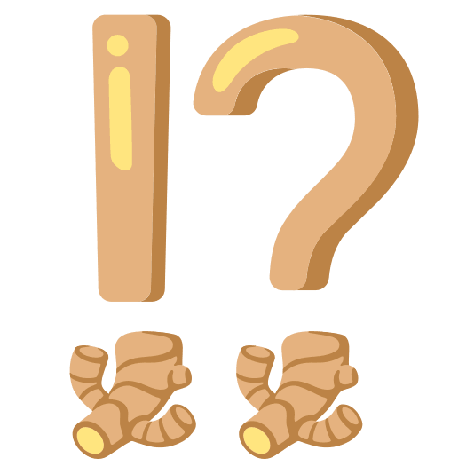 Exclamation question mark and Ginger root