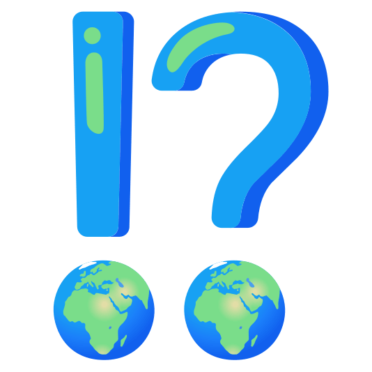Exclamation question mark and Globe showing Europe-Africa