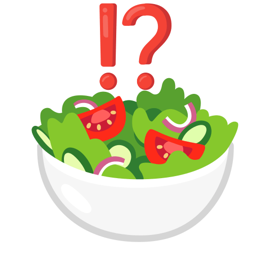 Exclamation question mark and Green salad