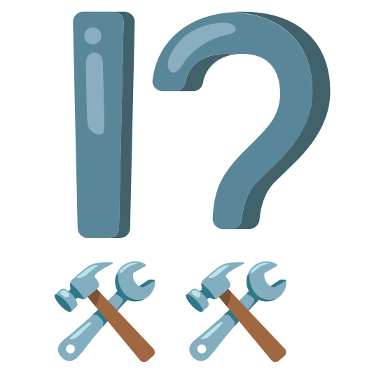 Exclamation question mark and Hammer and wrench