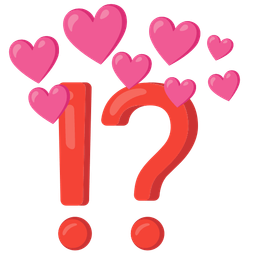 exclamation question mark and heart with arrow