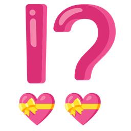 exclamation question mark and heart with ribbon