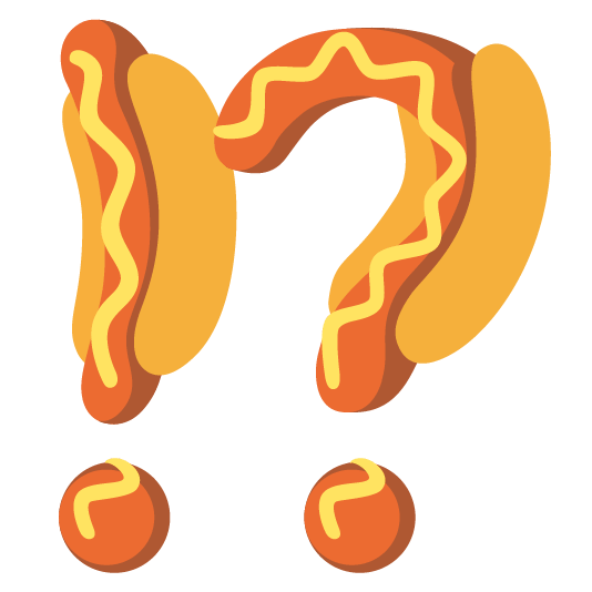 Exclamation question mark and Hot dog