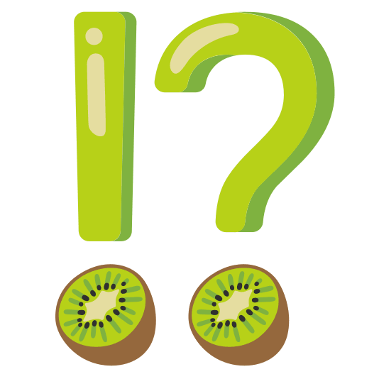 Exclamation question mark and Kiwi fruit