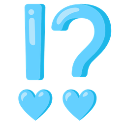 exclamation question mark and light blue heart