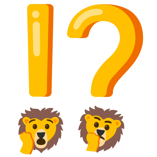 Exclamation question mark and Lion