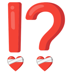 exclamation question mark and mending heart