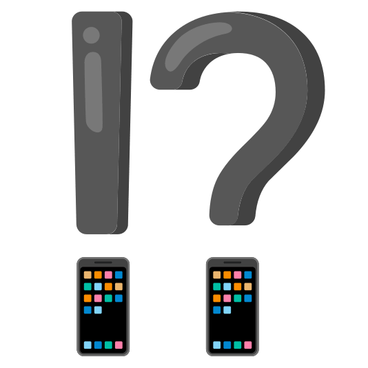 Exclamation question mark and Mobile phone