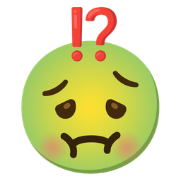 exclamation question mark and nauseated face