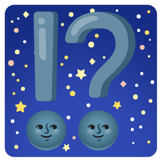 Exclamation question mark and New moon face