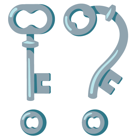 Exclamation question mark and Old key