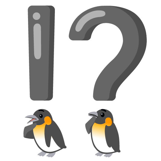 Exclamation question mark and Penguin