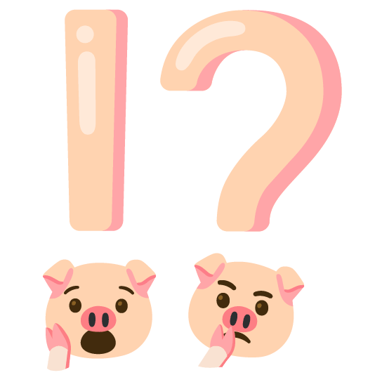 Exclamation question mark and Pig face