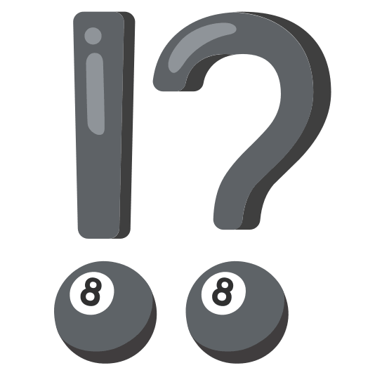 Exclamation question mark and Pool 8 ball
