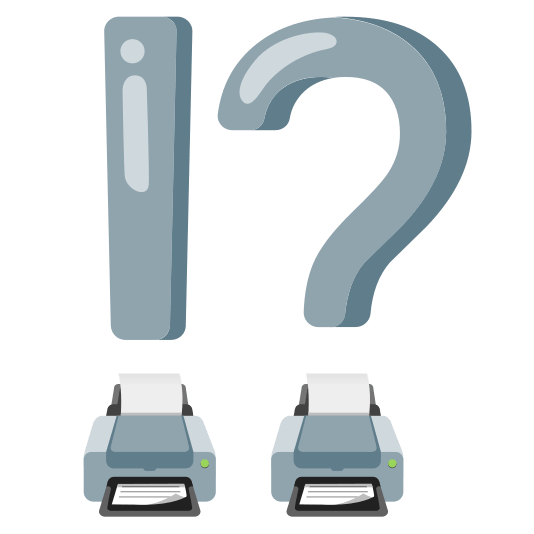 Exclamation question mark and Printer