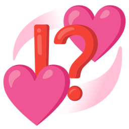 exclamation question mark and revolving hearts