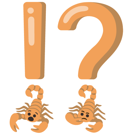 Exclamation question mark and Scorpion