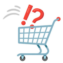exclamation question mark and shopping cart