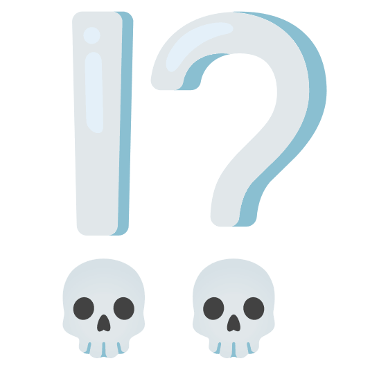 Exclamation question mark and Skull
