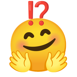 Exclamation question mark and Smiling face with open hands