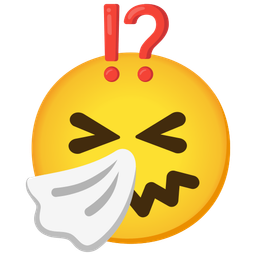 exclamation question mark and sneezing face