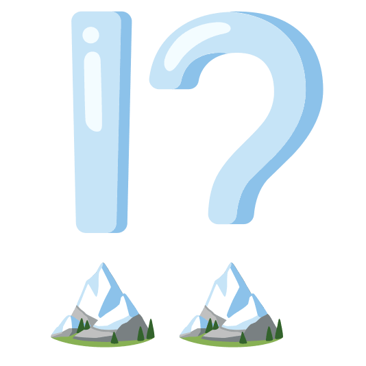 Exclamation question mark and Snow-capped mountain