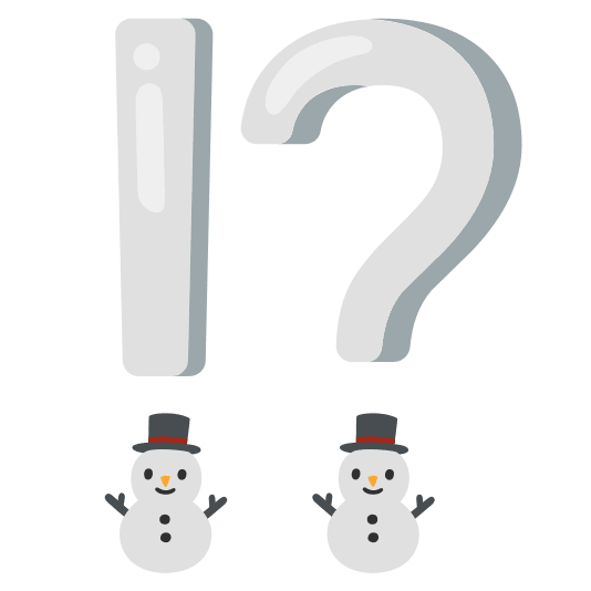 Exclamation question mark and Snowman without snow