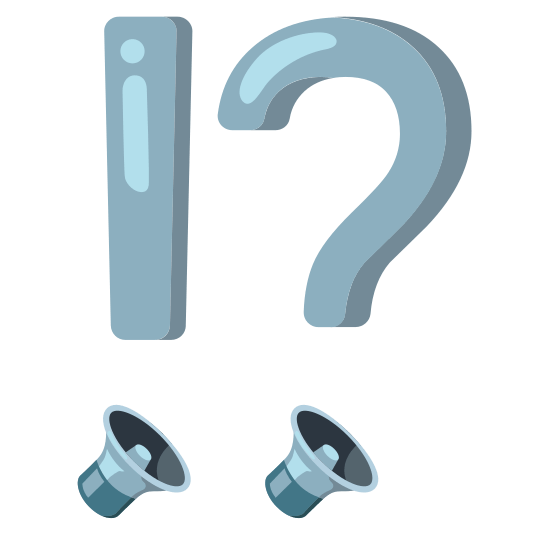 Exclamation question mark and Speaker low volume