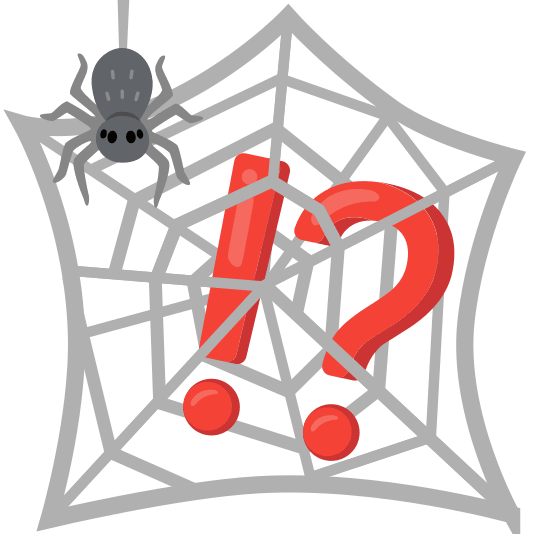 Exclamation question mark and Spider