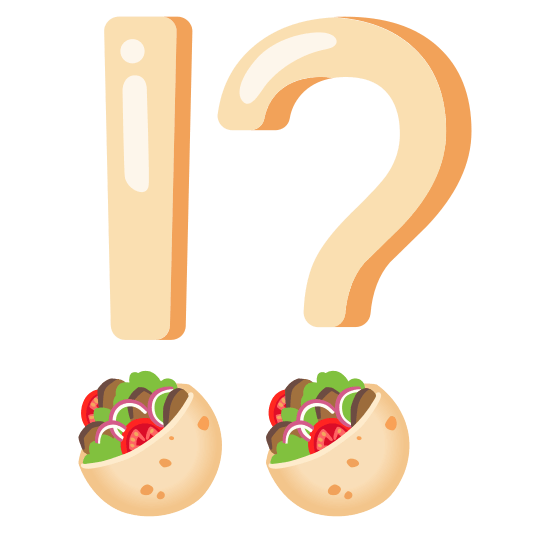 Exclamation question mark and Stuffed flatbread