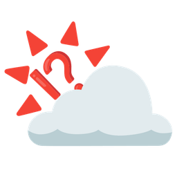 exclamation question mark and sun behind cloud