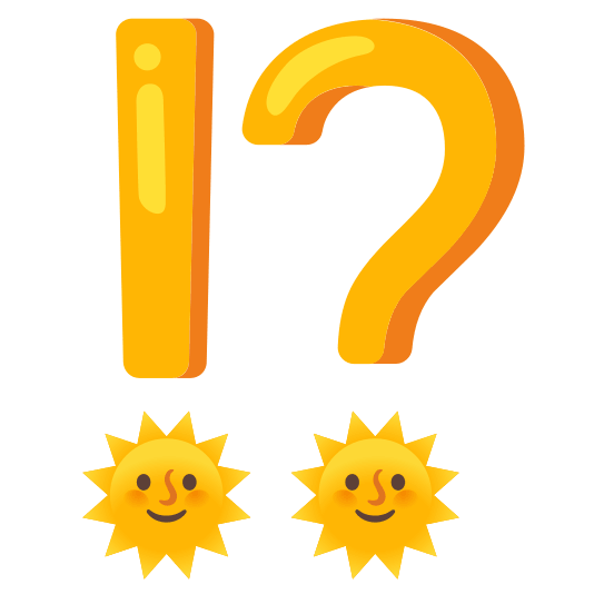 Exclamation question mark and Sun with face