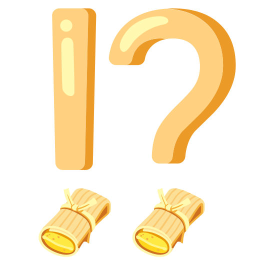 Exclamation question mark and Tamale