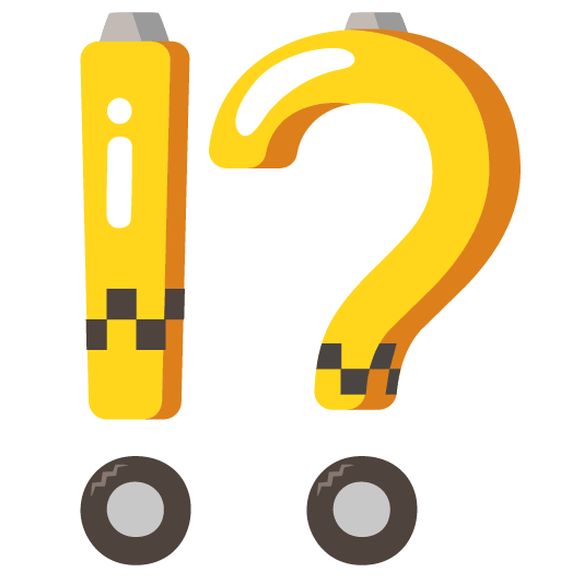 Exclamation question mark and Taxi