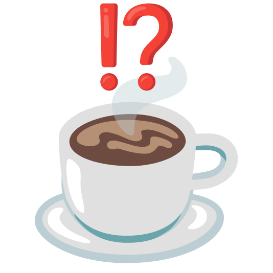 Exclamation question mark and Teacup without handle