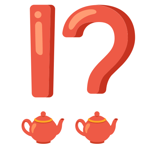 Exclamation question mark and Teapot