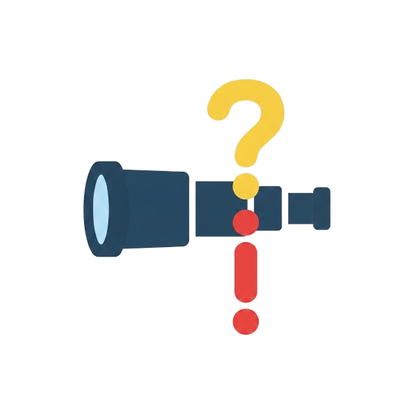 Exclamation question mark and Telescope