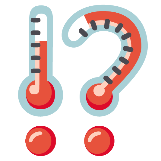Exclamation question mark and Thermometer