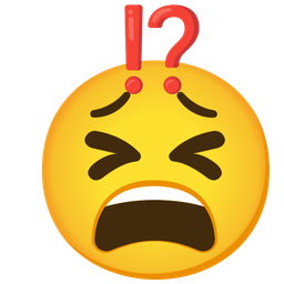 exclamation question mark and tired face