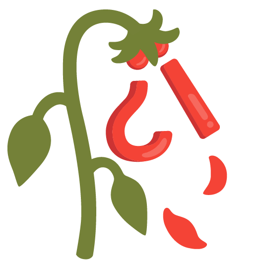 Exclamation question mark and Wilted flower