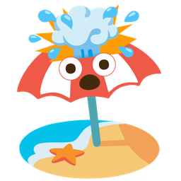 exploding head and beach with umbrella